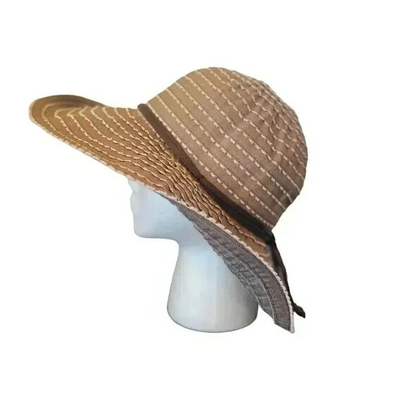 Scala Women's Tan & White Poly Striped Adjustable Sunhat - Picture 2 of 7